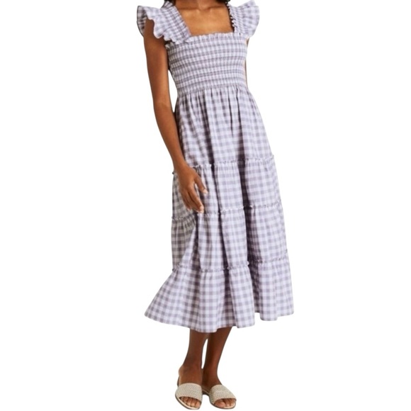 Hill House Dresses & Skirts - Hill House The Ellie Nap Midi Dress Lilac Jacquard Check Size Large